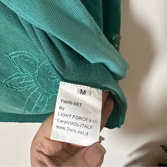 Twin-Set by Simona Barbieri Green Cropped Sequin Silk Blend Cardigan Size M - Picture 6 of 7